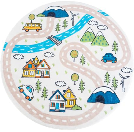 Heimtrend Kinder Teppich rund Ø 120 cm – Waschbar & rutschfest | Flauschiger Spielteppich [Strassen-Motiv] für Jungen & Mädchen – Kinderzimmer, Babyzimmer, Wohnzimmer – Jetzt entdecken!