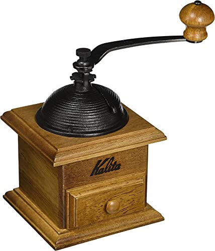 Kalita Coffee Grinder (Manual, Hand Crank) - White/Black/Red - Cast Iron & Rubber Wood - Grinding