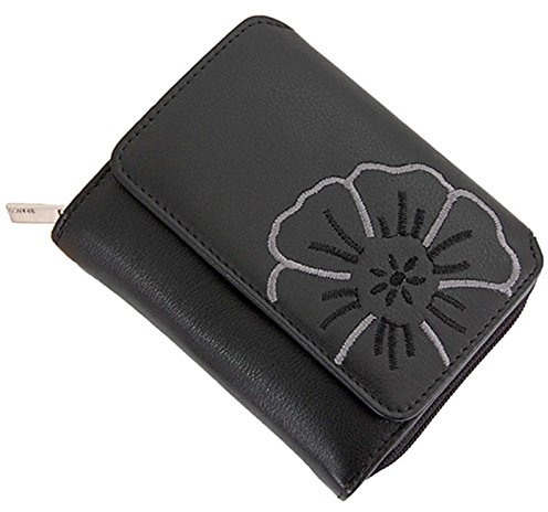 Leder Geldbörse Portemonnaie Geldbeutel Damenbörse (Schwarz)
