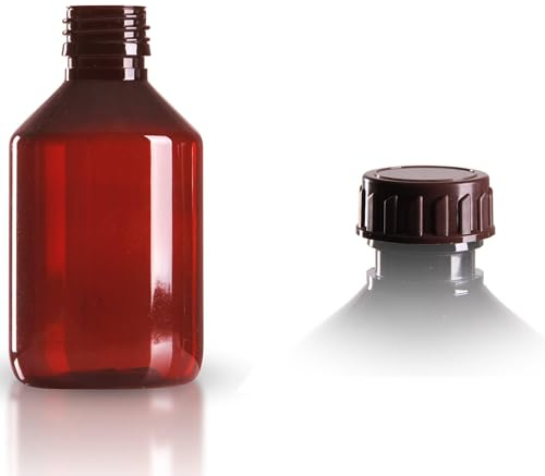 5 x PET Flasche 200ml braun / Medizinflasche inkl. Standard-Schraubverschluss braun DIN 28 / PET-Flaschen / Medizinflaschen / Braunflasche / Braunflaschen / Kunststoffflasche / Sirupflaschen