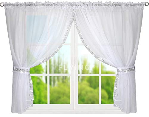 TOP Fertig-Gardine aus Voile NEU Top Design Set Gardinen mit Kräuselband Gardine küche Weiss kurz Schöne Küche-Gardine mit Kräuselband 150 x 400 cm LB-248