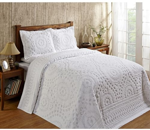 Better Trends 1 Piece Chenille Bedspread Queen Size 100% Cotton Chenille Bedding Lightweight Medallion Pattern Bedroom Decor Rio Collection