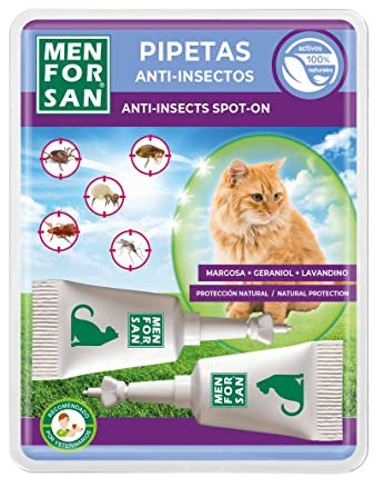 MENFORSAN Pipetas Anti-Insectos para Gatos con Margosa, Geraniol Y Lavandino - Blister con 2 unids
