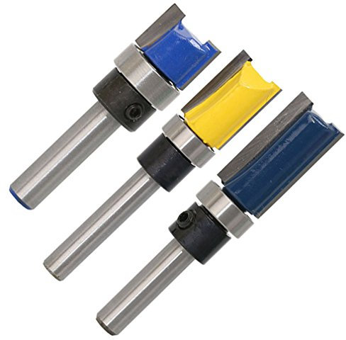 3pcs 1/4 Diametro Shank 1/2 Bearing Flush Bit Set Router Trim