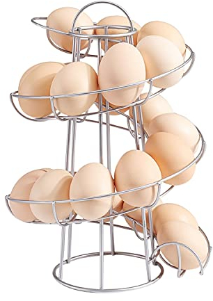 Flexzion Modern Spiral Egg Holder - Freestanding Wired Countertop Egg Dispenser Stand, Storage Rack for Kitchen, Silver