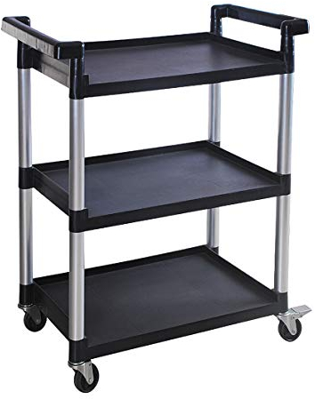MaxWorks 80774 Chariot Utilitaire en Plastique à 3 étagères avec roulettes, capacité maximale de 102 kg, Noir