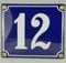 Emaille Schild Hausnummer 12 Blau-Weiß Handarbeit