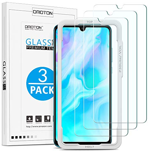 OMOTON [3 Stück Schutzfolie kompatible mit Huawei P30 Lite, 9H Härte, Anti-Kratzen, Anti-Öl, Anti-Bläschen,Kristall-klar [2.5D Runde Kante]
