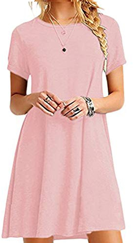 EFOFEI Damen Shirt Lose Kleid Sommer Rundhalsausschnitt Kleid Kurzes Minikleid PK XL