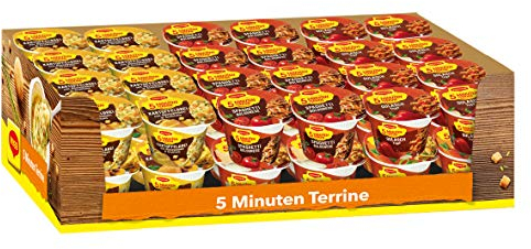 Maggi fünf Minuten Terrinen, Sortimentsbox, Leckere Fertiggerichte in 6 verschiedenen Geschmacksrichtungen, Im praktischen Becher, 48er Pack (48 Becher)