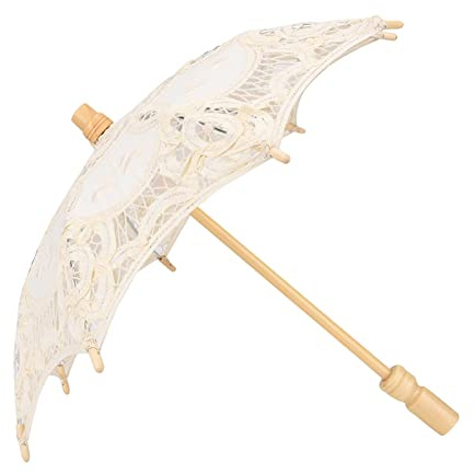Vintage Bridal Lace Parasol Umbrella - Handmade Floral Embroidery Wedding Photo Prop, Elegant Beige Small Decorative Umbrella for Bridal Shower, Garden Party & Cosplay
