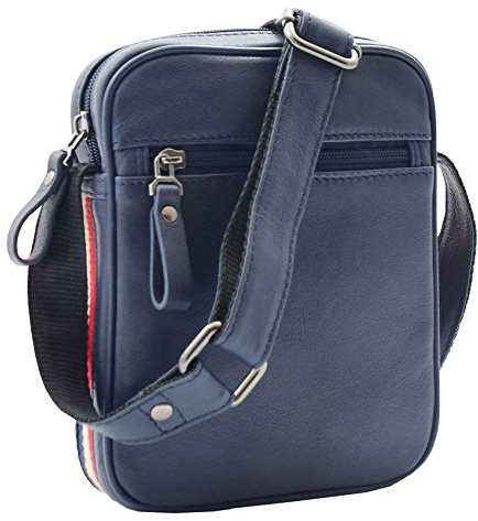 A1 FASHION GOODS Herren Leder Kreuz Körper Marine Flugtasche Multi-Zip-Taschen Kleiner Beutel Fred