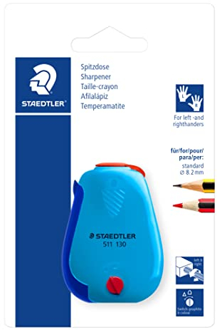STAEDTLER Spitzdose, Umschalter graphite/color, für Blei- und Farbstifte bis 8,2 mm, Links- und Rechtshänder, beidseitiges Spitzen, eine Spitzdose in sortierten Farben, 511 130-BK