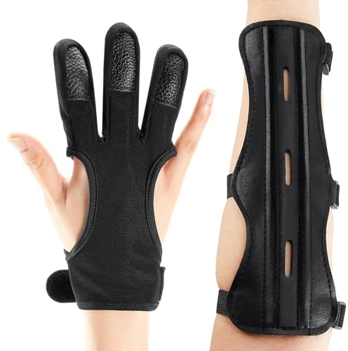Sratte 2 Pcs Archery Glove Arm Guard Youth Kit Adjustable 3 Strap, Black