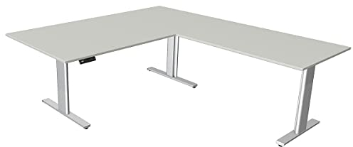 Kerkmann Certeo Eckschreibtisch Move.3 | Elektrisch höhenverstellbar | Gestell Silber | HxBxT 720-1200 x 2000 x 1000 mm | Lichtgrau | Sitz- und Stehtisch Bürotisch Arbeitstisch