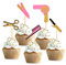 36 Stück Friseur-Cupcake-Topper, rosa, Scherenkamm, Fön, Friseurwerkzeug, Form, Kuchendekoration, Gold-Glitter, Make-up, Cupcake-Topper für Friseur-Geburtstagsfeier-Dekoration