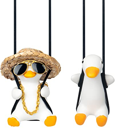 OPUHOHR 2pezzi Anatra Altalena Ciondolo per Auto, Simpatica Decorazione Con Ciondolo Per Auto, Accessori per Interni dell'auto per Specchietto Retrovisore E Decorazioni per La Casa