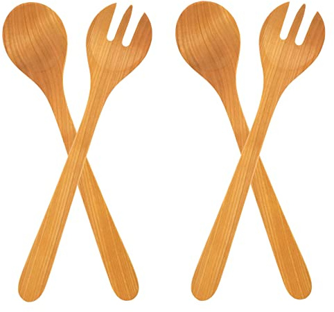 Teemando® 2 X Elegantes Salatbesteck aus Kirschholz, 35 cm, 2 TLG. Salatlöffel + Salatgabel
