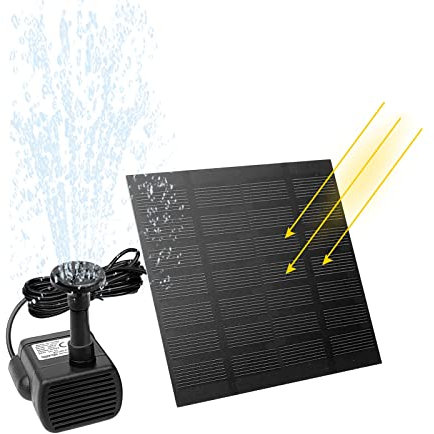 TRMLBE Solar Springbrunnen 1,8W Solarbrunnen Teichpumpe mit 4 Verschiedenen Düsen 3M ultralange Kabell Brunnenpumpe für Gartenteich Außen Teich DIY Wasserspiel