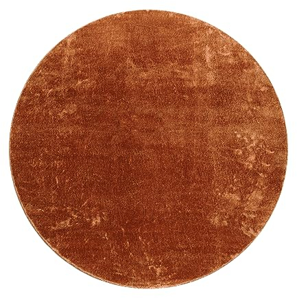 Paco Home Waschbarer Teppich Rund Wohnzimmer Kurzflor rutschfest Modern Flauschig Einfarbiges Muster, Grösse:160 cm Rund, Farbe:Kupfer