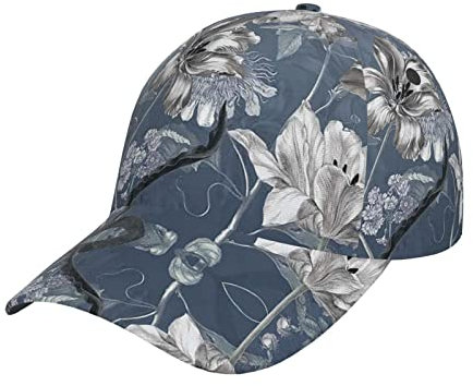 Blau Grau Blumen Baseball Cap Dad Hat Trucker Hat Damen Herren Snapback Verstellbarer Modischer Trendiger Hip Hop Hut Low Profile