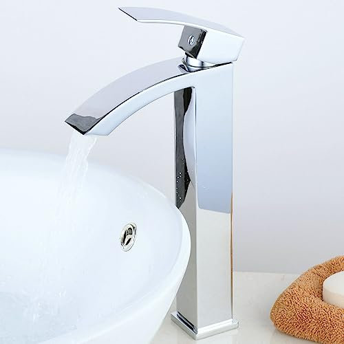 Grifo de fregadero de baño plateado leekayer, boquilla de cascada, resistente y duradero, Mango único de cuerpo alto, ajuste de agua fría y caliente, instalación de un solo agujero