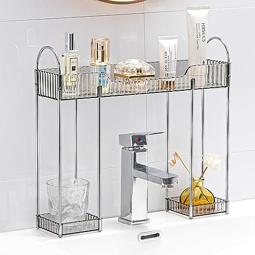 YCIA&DONE Organizer da bagno sopra il rubinetto, organizer stretto sopra il lavandino, rubinetto montato su tavolo sopra il lavandino mensola per cucina, WC, lavanderia (grigio fumé)