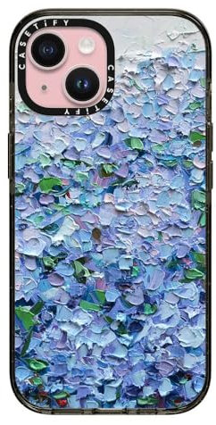 CASETiFY Impact Schutzhülle für iPhone 15 [4X Falltest in Militärqualität, 2,5 m Fallschutz/kompatibel mit Magsafe] – Farbdrucke – Nantucket Blue Hortensien – Transparentes Schwarz