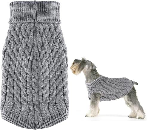 Hundepullover Strickwolle Haustier Pullover,Kleine Hunde Rollkragen Strickpullover Hunde Pullover Gestrickter Hundepullover Winter Hunde Katzenpullover Rollkragen Kleidung für Kleine Hunde (S, Grau)