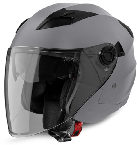VINZ Calobra Casque Jet avec Visière Solaire et Visière | Casque de Scooter Moto | Certifié ECE 22.06 | Tailles XS-XXL - Titane Mat