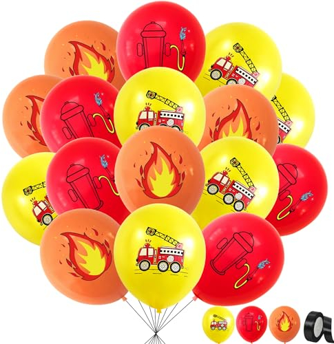 QIMMU Feuerwehr Luftballons,24 Stück 12 Zoll Luftballon Feuerwehr,Luftballons Feuerwehr,Feuerwehr Ballons,Latex Feuerwehr Luftballons,Feuerwehr Ballon Deko für Rettung Themen Party