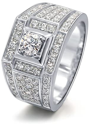 Lieson Eheringe für Männer, Weißgold Ring Herren 750 18K Breit Rund Laborgezüchteter Diamant mit 0.3ct Trauringe Weißgold Große 49 (15.6)