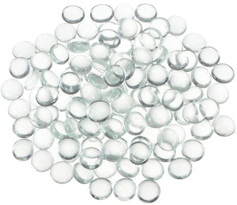 sourcing map Fire Glass Beads for Fire Pit, Flat Marble Beads, Glass Pebbles, Vase Fillers Beads for Aquarium Succulent Pot Garden Decoration 17-19mm(2/3-3/4),500g/1.1lbs Clear