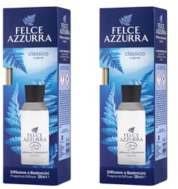 Felce Azzurra Diffusore Ambiente a Bastoncini, Fragranza Classico Original, Formato 120 ml (2 Unità) + Ricambio 10 Bastoncini Per Diffusori Neri