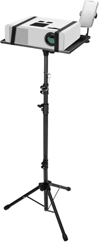 QWORK® Support Trepied Pliable pour Vidéoprojecteur, Ordinateur Portable et Caméra, Réglable en Hauteur 58cm-160cm, Inclinaison à 180°