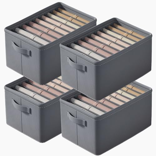 YOUNTHYE 4PCS Wardrobe Storage Organiser, 9 Grids Clothes Storage Organiser Drawers, Clothes Organisers for Wardrobe Storage Boxes Fabric Closet Organisers for Jeans Pants T-Shirts Trousers Sweaters
