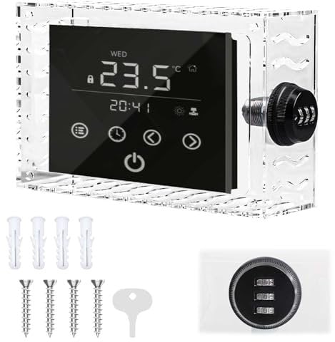 Thermostat Cover with Lock, Wall Mounted Acrylic Thermostat Guard Box with 4pcs Screws & Bolts, Transparent Thermostat Protective Cover for Restaurants School Ac Panel (#2 Password Lock(Rectangle))