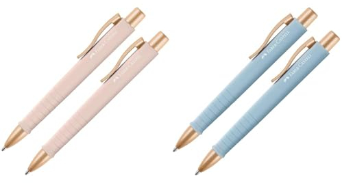 Faber-Castell 205092 - Kugelschreiber Poly Ball pale rose & 205093 - Kugelschreiber Poly Ball sky blue, 2 Stück, mit auswechselbarer XB Mine, dokumentenecht