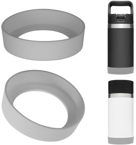 Linkidea 2 Pack Water Bottle Boot Compatible with YETI Rambler Jr. Kids 12oz, Rambler Bottle 12oz/18oz, Yonder 20oz, Silicone Anti-Slip Bottle Bottom Bumper Protector (Gray)