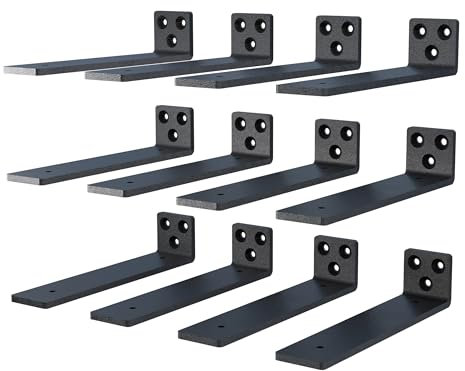 NEODROP 30,5 cm schwebende Regalhalterungen, robuste versteckte Halterung für Wand, Kaminsims, Bücherregale, schwarzer pulverbeschichteter Stahl, 12 Stück
