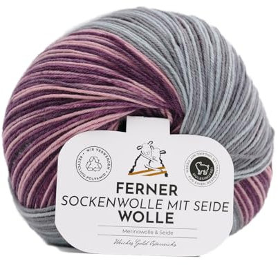 Ferner Wolle Sockenwolle mit Seide 4-fädig, Sockengarn, Strumpfwolle mit Farbverlauf | 100g (724-24)