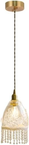 Lustre Rose en Relief, Lampe à Suspension réglable en Verre et cuivre Imitation Perles, Source de lumière E14 de Romantique français, luminaires pour îlot de Cuisine Be