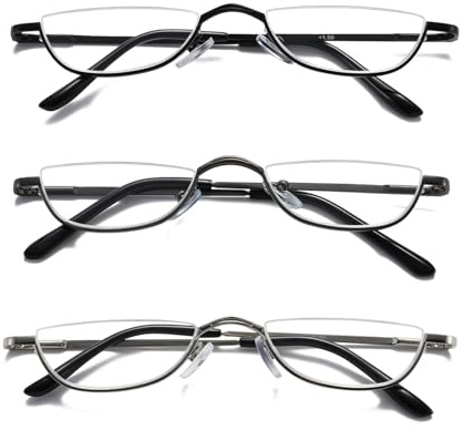 Viseng 3 Pack Mini Halbmond Halbrahmen Lesebrille ultradünne metall material rahmen Lesebrille Leicht Komfortable unisex 1.5