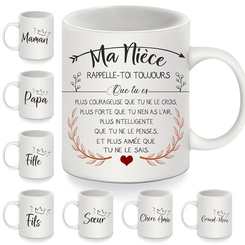 Bommex Rappelle-Toi toujours que tu es plus courageuse Mugs pour Nièce de Tante Oncle Cadeau d'inspiration Tasse à café pour ma Nièce Anniversaire Cadeau de Noël (nièce)