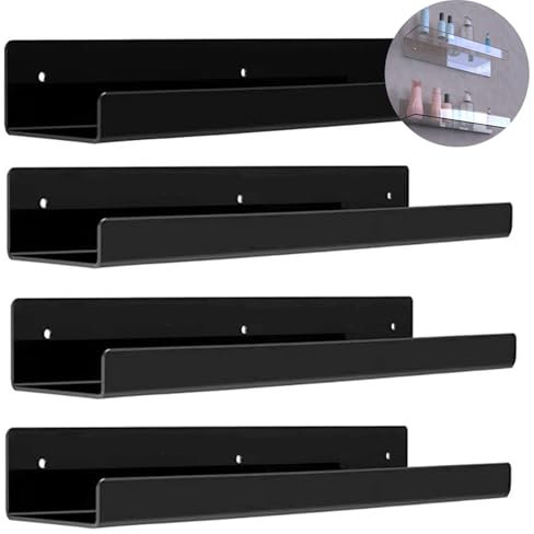 Sightday Floating Shelves,Wall Shelves for Book,Adhesive Shelves Black Floating Shelves No Drilling,Acrylic Shelves for Bathroom,Bedroom,Kitchen,Nursery,Living Room,Office (Black 38CM-4PCS)