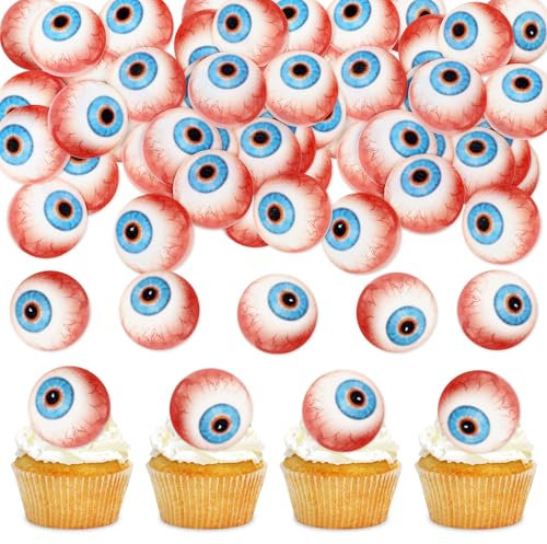 Blumomon 40 Stück Essbare Kuchen Dekoration Augapfel Cupcake Topper Augapfel Tortenaufsatz Kuchen Geburtstag Party Dekoration Halloween Party Dekoration
