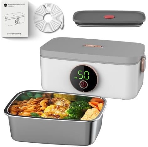 Electric Lunch Box for Adults,1L Large Capacity Self-Heating Quickly,Battery-Powered Food Warmer,Cordless for Office,Car,Travel,Party,Camping Use,158°F Heat Timmable