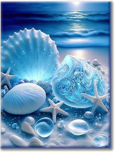 Yiminu.DS Diamond Painting Erwachsene, Diamant Painting Bilder Blumen 30x40cm 5D Diamond-Painting Diamant Painting Bastelset BastelnWanddeko, Muschelblau