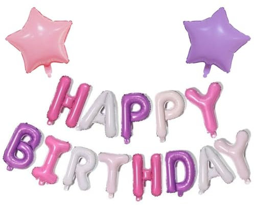CWPFVQA 1 Set di Palloncini con Striscione di Buon Compleanno E 2 Palloncini A Stella, Decorazioni per Feste per Ragazze, Decorazioni per Scene di Feste, Palloncini Decorativi