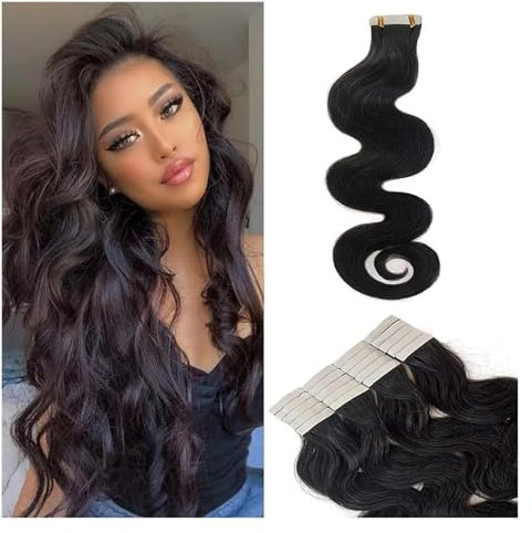 Extensions,Original Haarverlängerung, Wellige, doppelseitige, durchscheinende Haar-Tape-Extensions. Wellige Haar-Tape-Extensions, Echthaar-Tape-Haarverlängerung(18 inches)